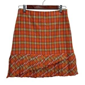 Ann Taylor LOFT Plaid Pleated Hem Mini Skirt Y2K Wool Blend Orange NWT Size 2 XS